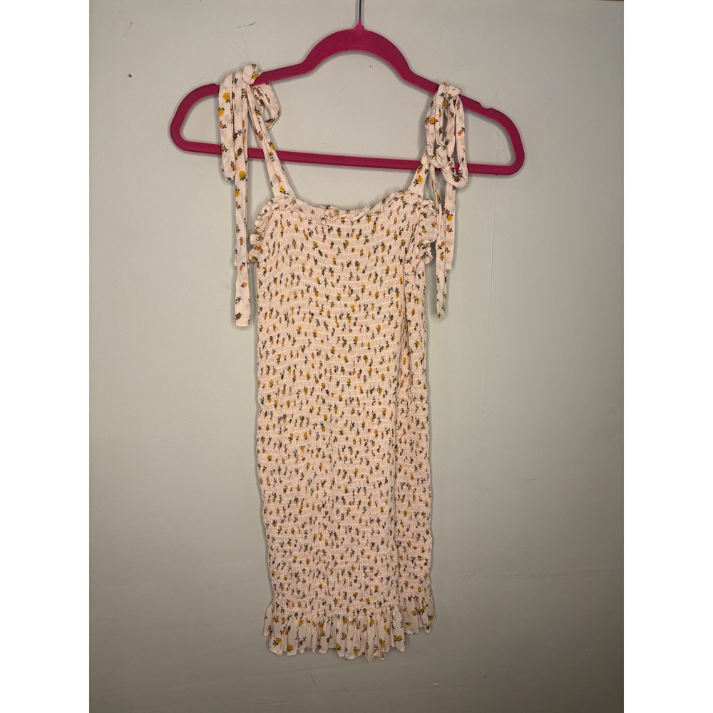 Free People Smocked Floral Mini Dress Cottagecore Boho Tie Shoulder Small
